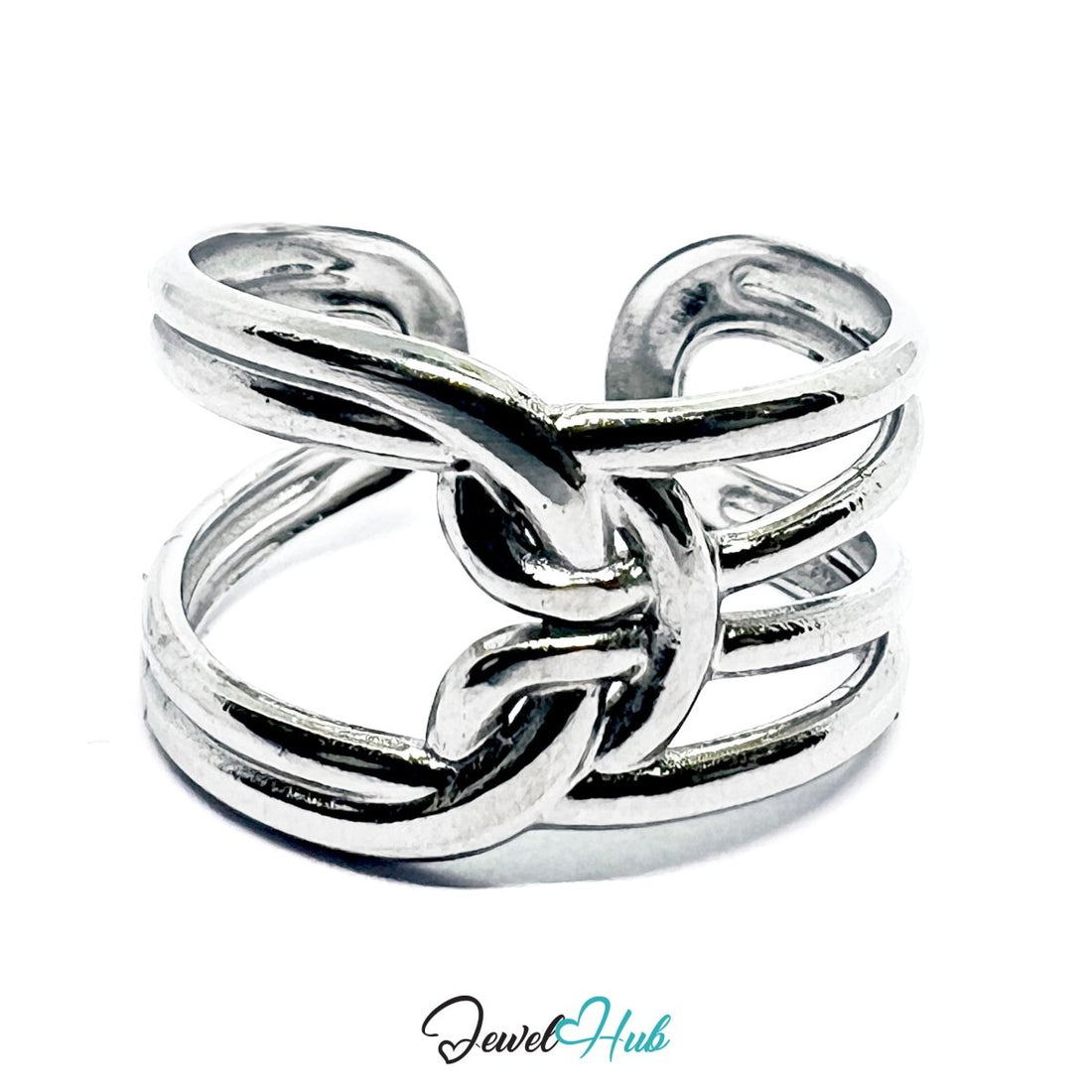 Stainless Steel Silver Triple‑Bar Cage Silver Ring – Minimalist Openwork - JewelHub.co.uk