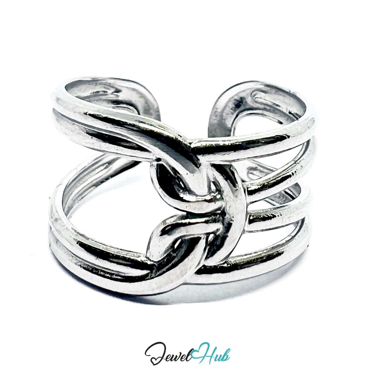 Stainless Steel Silver Triple‑Bar Cage Silver Ring – Minimalist Openwork - JewelHub.co.uk