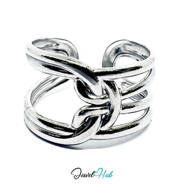Stainless Steel Silver Triple‑Bar Cage Silver Ring – Minimalist Openwork - JewelHub.co.uk