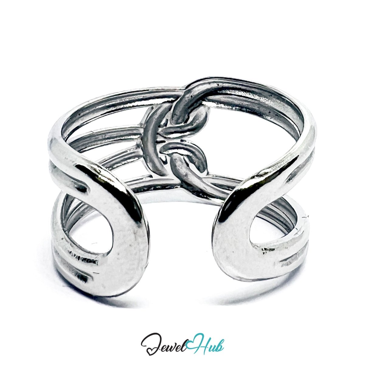 Stainless Steel Silver Triple‑Bar Cage Silver Ring – Minimalist Openwork - JewelHub.co.uk