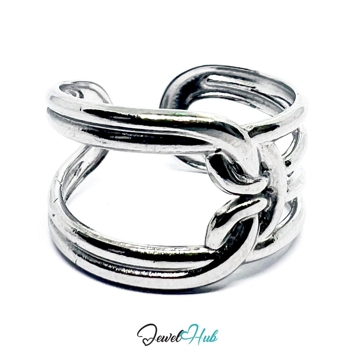 Stainless Steel Silver Triple‑Bar Cage Silver Ring – Minimalist Openwork - JewelHub.co.uk