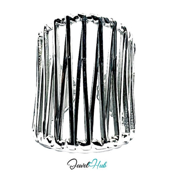 Stainless Steel Silver Vertical Cage Statement Ring – Sculptural - JewelHub.co.uk