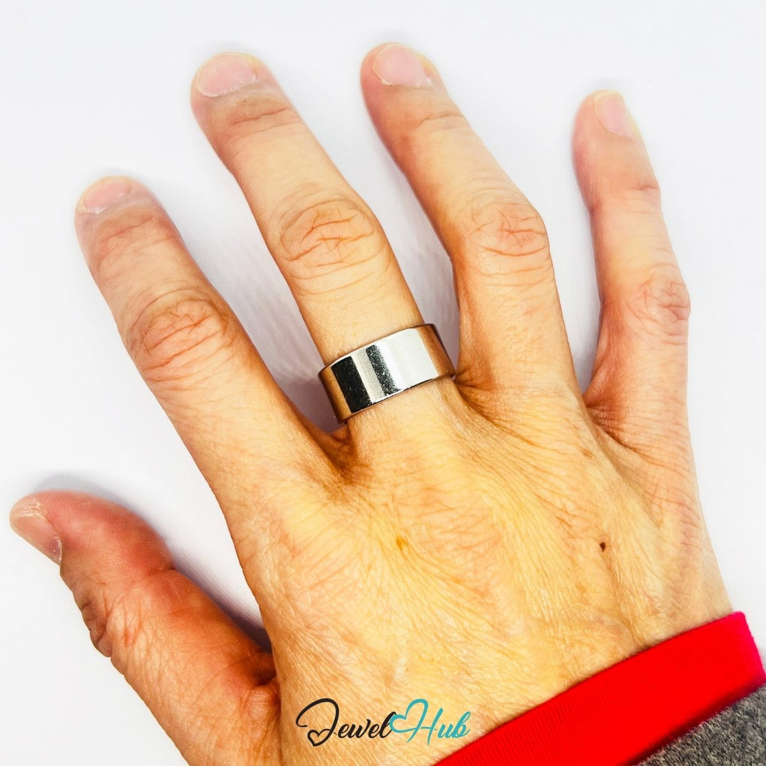 Stainless Steel Silver Wide Band Ring – Minimalist Open - End Design - JewelHub.co.uk