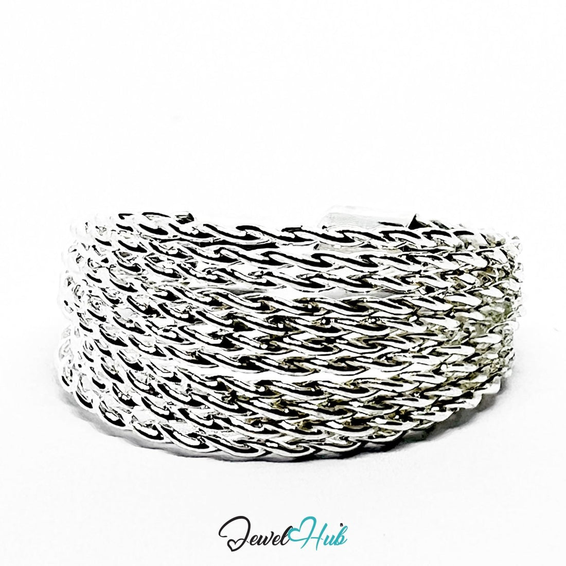 Stainless Steel Silver Woven Mesh Cuff Ring – Sculptural Band - JewelHub.co.uk