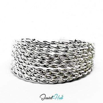 Stainless Steel Silver Woven Mesh Cuff Ring – Sculptural Band - JewelHub.co.uk
