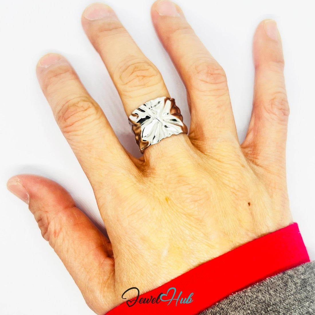 Stainless Steel Silver Wrinkle Texture Ring – Dimensional Sculptural Surface - JewelHub.co.uk