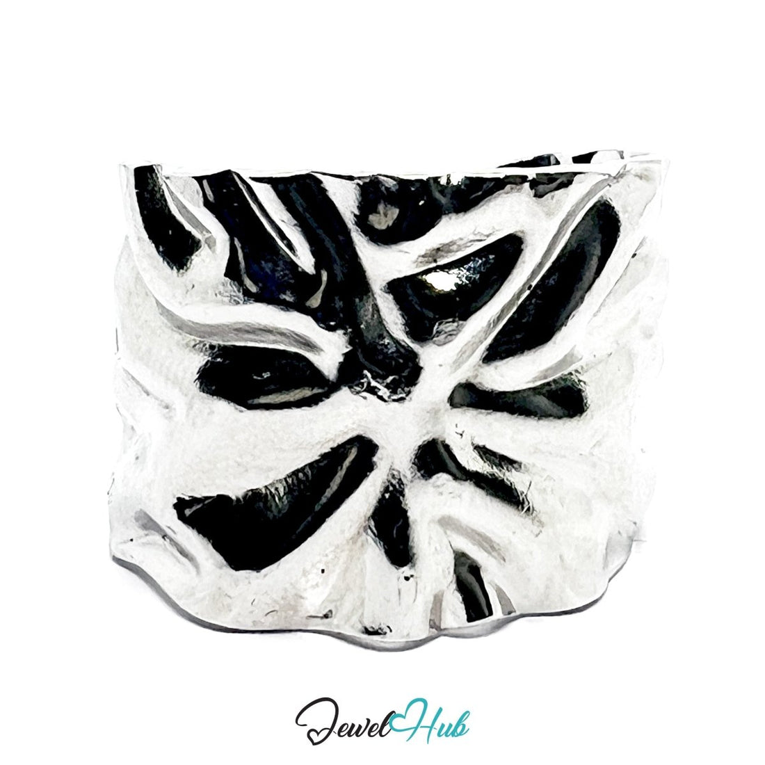 Stainless Steel Silver Wrinkle Texture Ring – Dimensional Sculptural Surface - JewelHub.co.uk