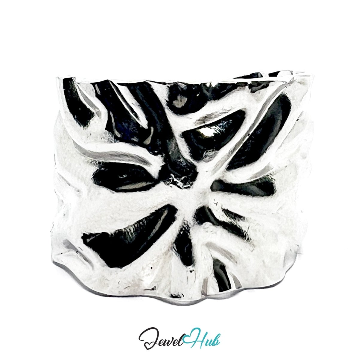 Stainless Steel Silver Wrinkle Texture Ring – Dimensional Sculptural Surface - JewelHub.co.uk