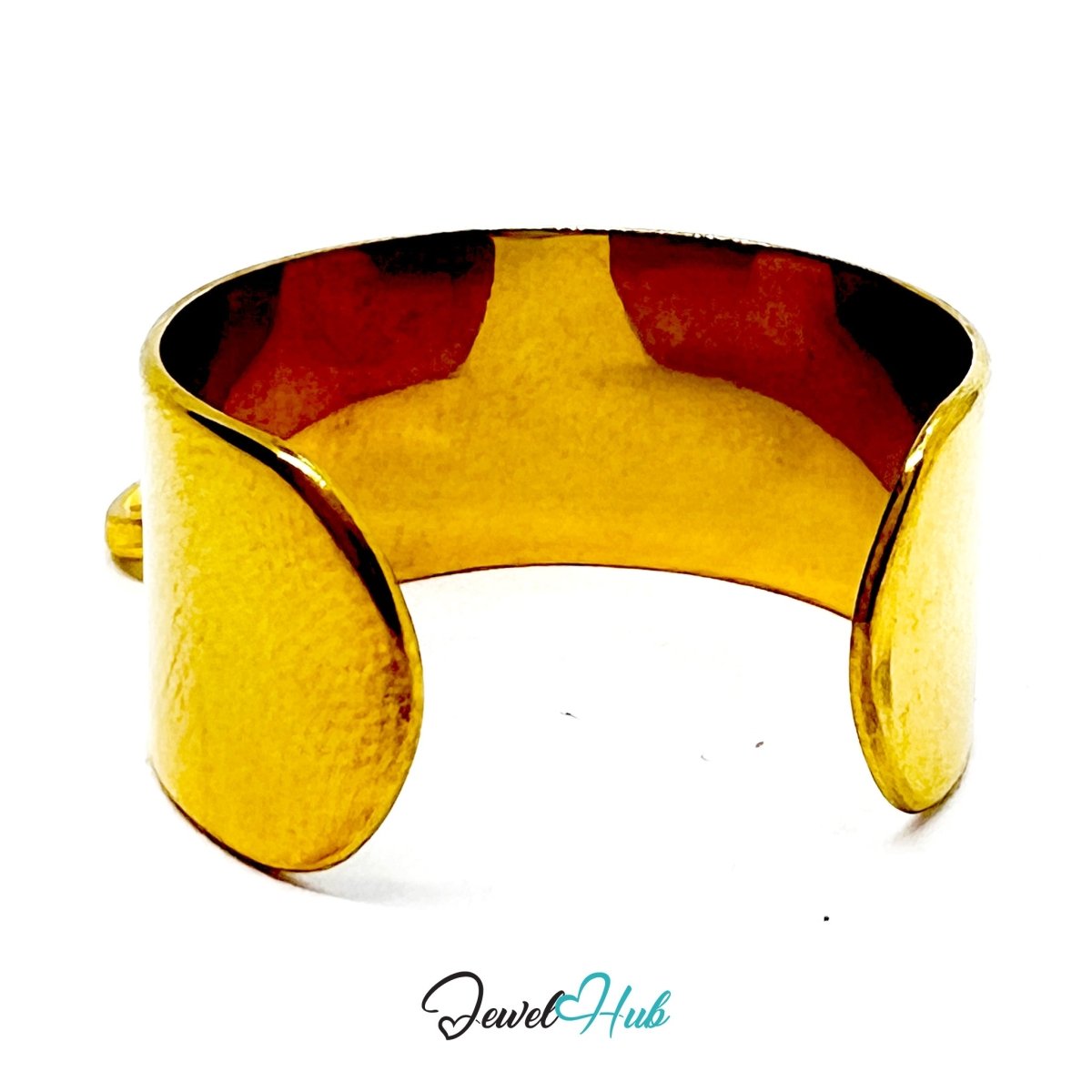 Stainless Steel Split Circle Charm Ring – Gold - Plated Wide Band, Adjustable Fit - JewelHub.co.uk