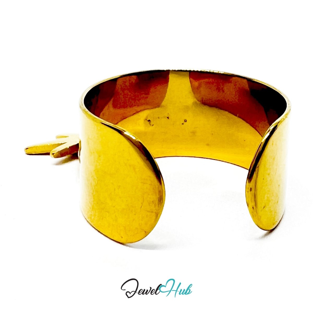 Stainless Steel Star Charm Ring – Gold - Plated Wide Band, Adjustable Fit, Gifts for Teens - JewelHub.co.uk