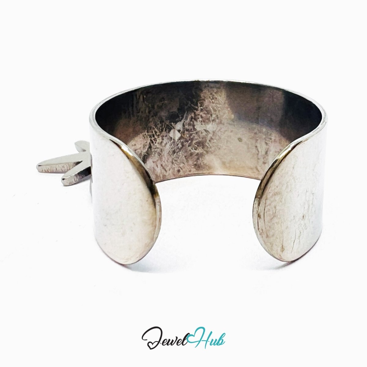 Stainless Steel Star Charm Ring – Silver - Plated Wide Band, Adjustable Fit, Gifts for Teens - JewelHub.co.uk
