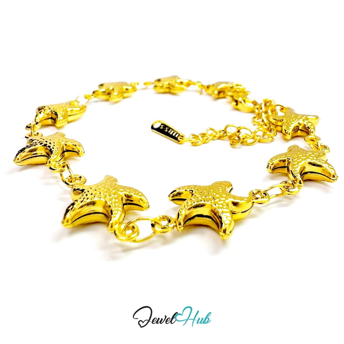 Stainless Steel Starfish Charms Gold Bracelet - JewelHub.co.uk