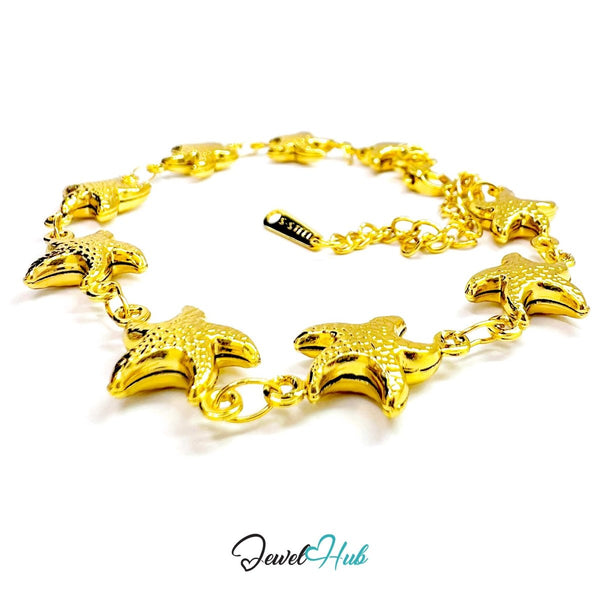 Stainless Steel Starfish Charms Gold Bracelet - JewelHub.co.uk