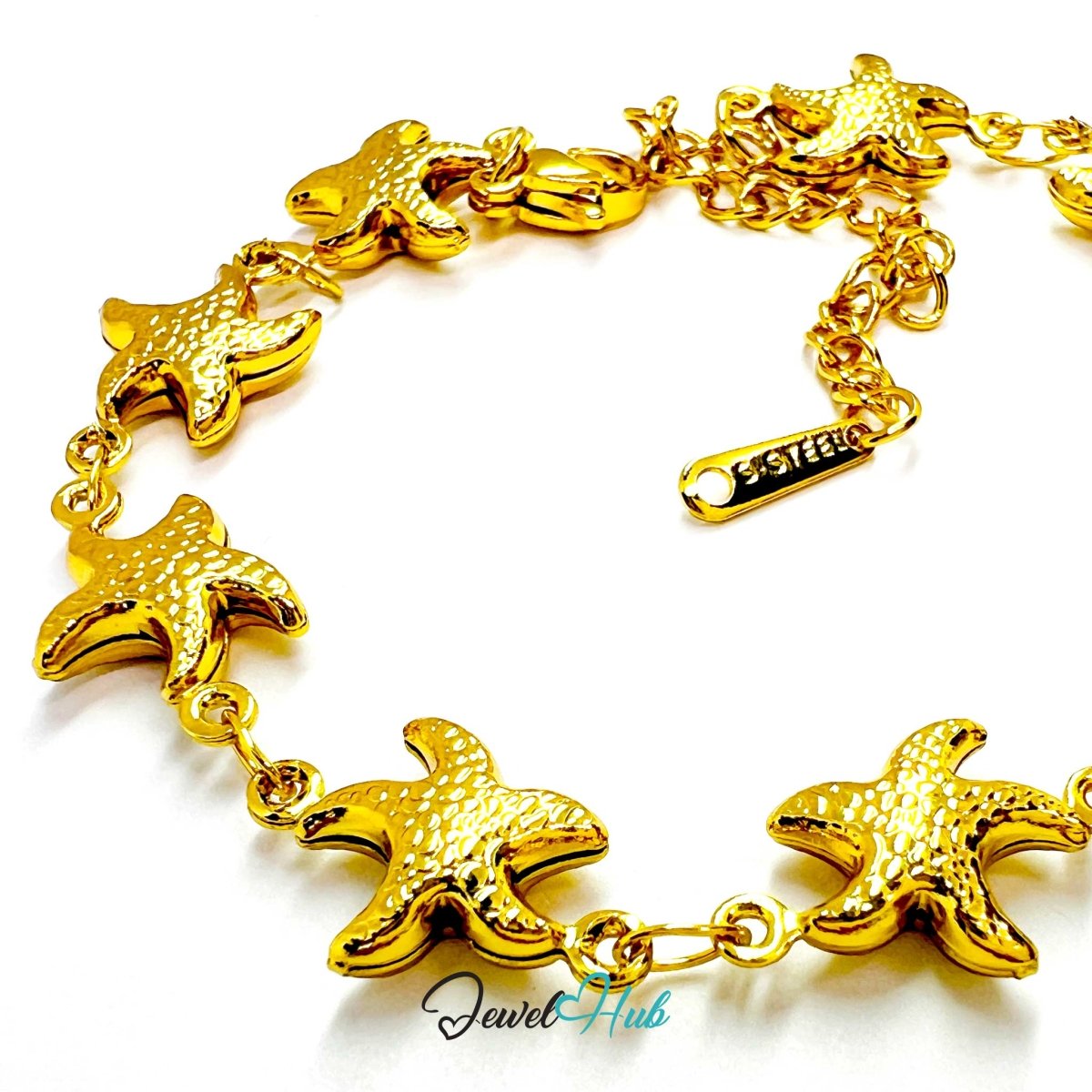 Stainless Steel Starfish Charms Gold Bracelet - JewelHub.co.uk