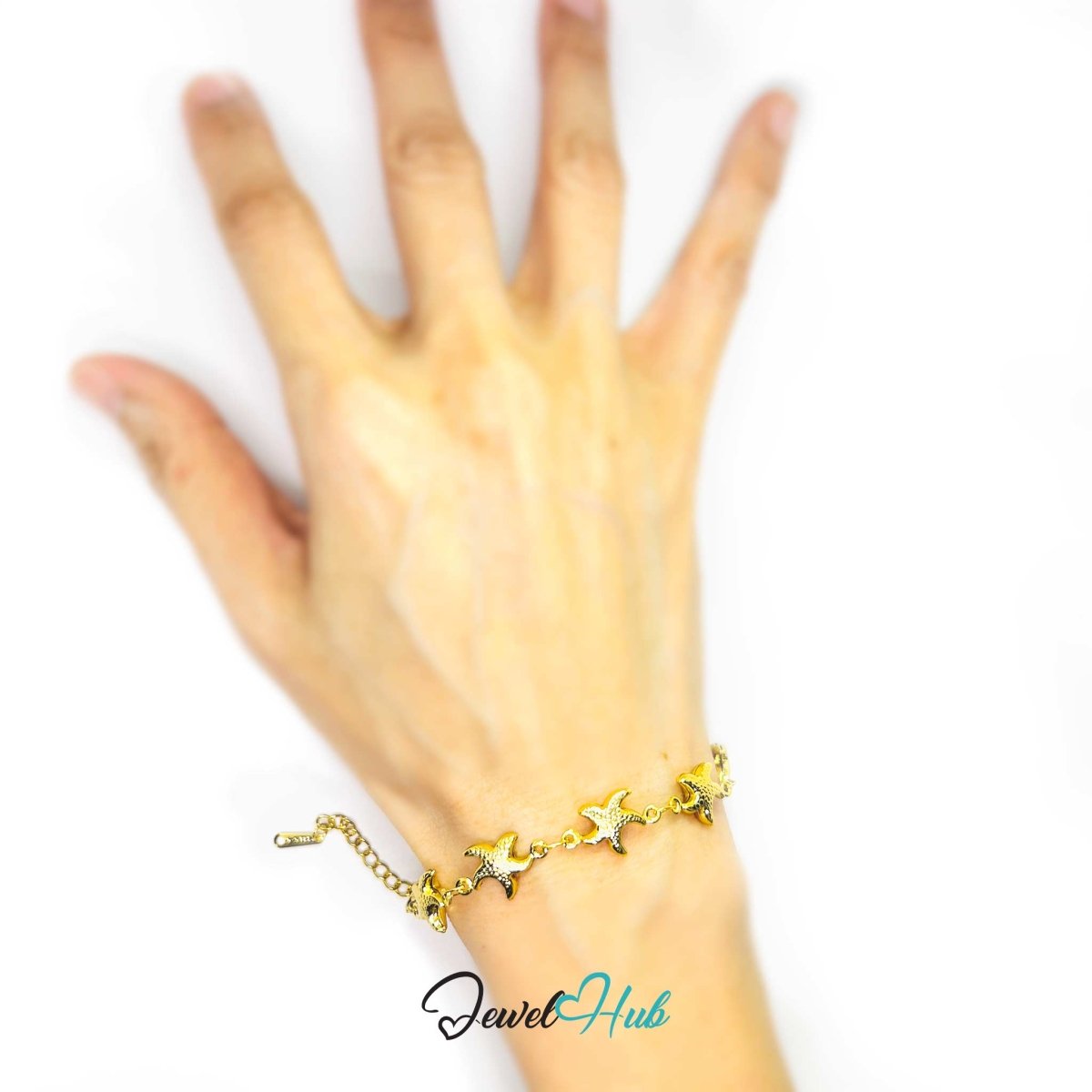 Stainless Steel Starfish Charms Gold Bracelet - JewelHub.co.uk