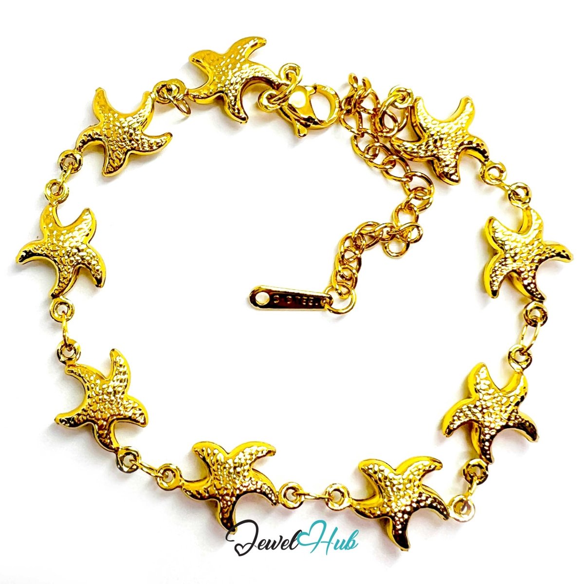 Stainless Steel Starfish Charms Gold Bracelet - JewelHub.co.uk