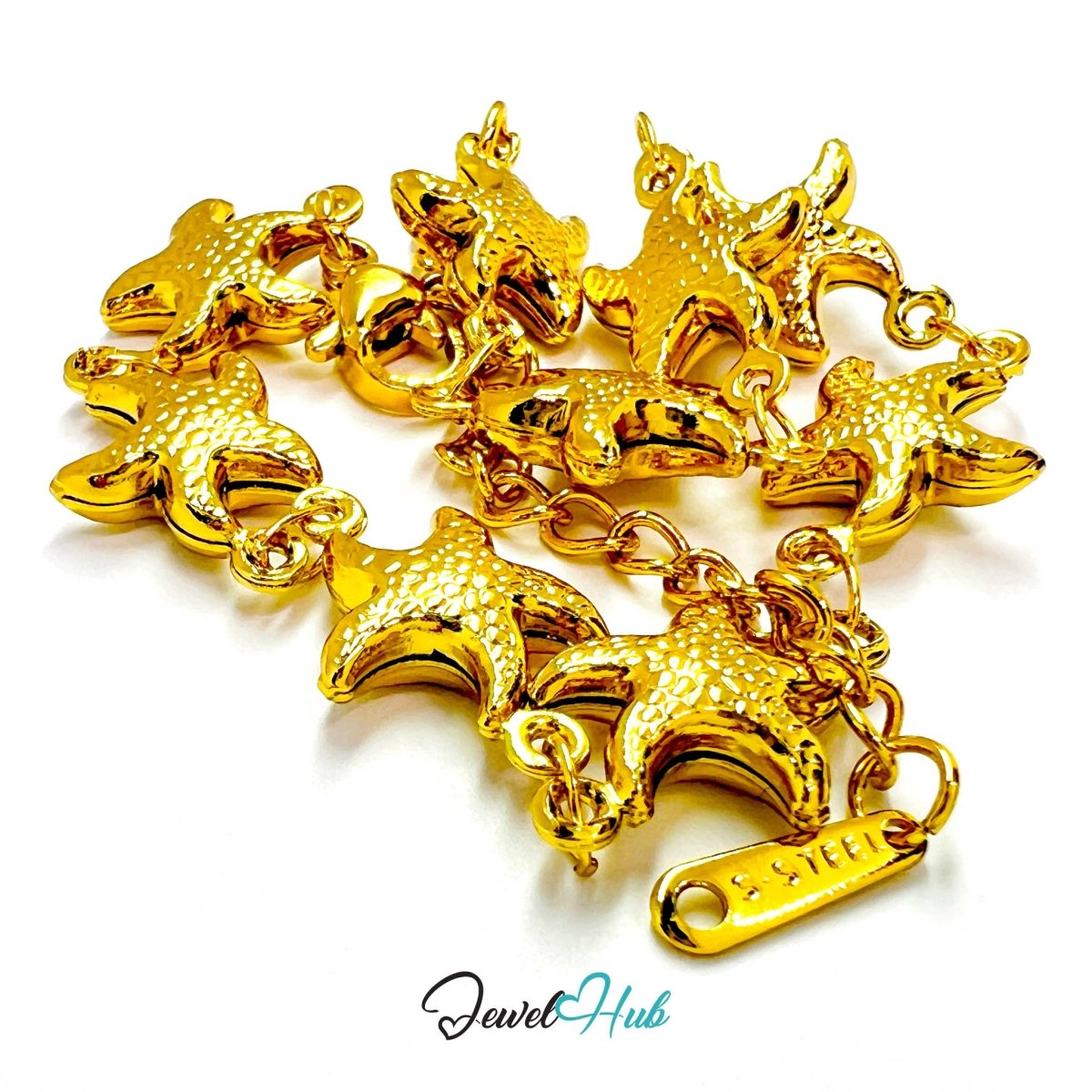 Stainless Steel Starfish Charms Gold Bracelet - JewelHub.co.uk