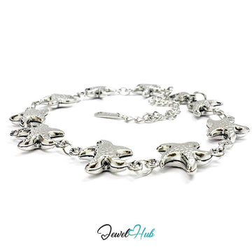 Stainless Steel Starfish Charms Silver Bracelet - JewelHub.co.uk