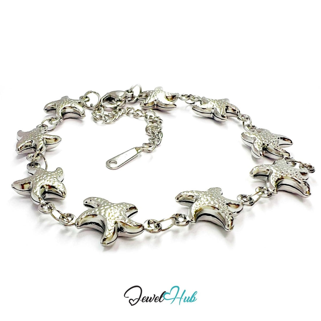 Stainless Steel Starfish Charms Silver Bracelet - JewelHub.co.uk