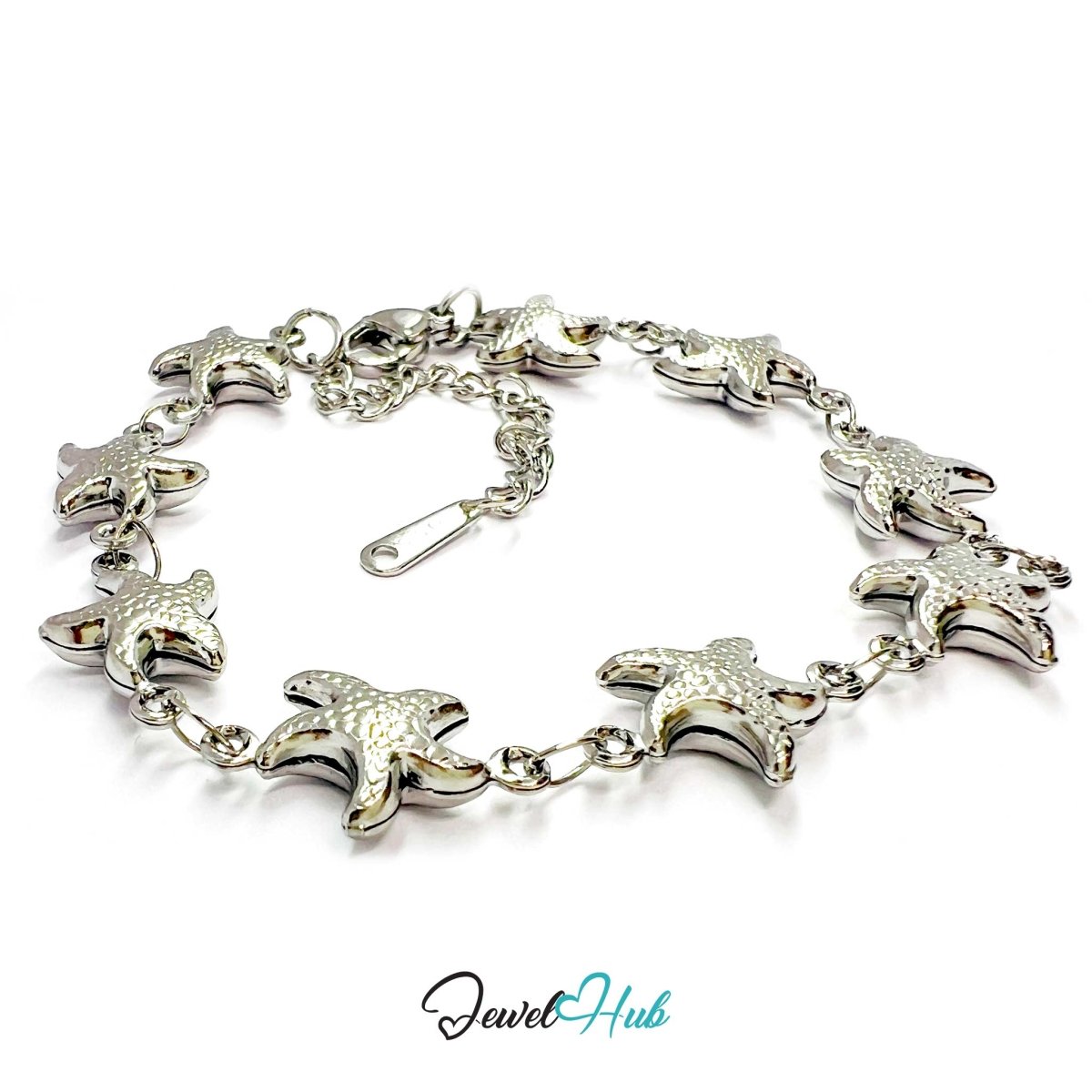 Stainless Steel Starfish Charms Silver Bracelet - JewelHub.co.uk