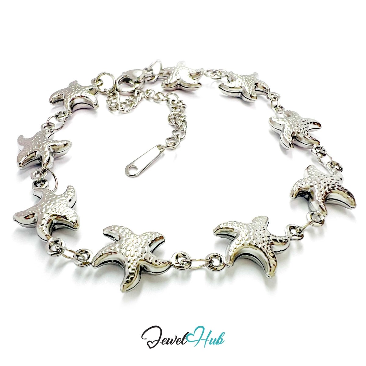 Stainless Steel Starfish Charms Silver Bracelet - JewelHub.co.uk