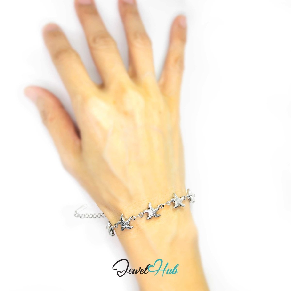 Stainless Steel Starfish Charms Silver Bracelet - JewelHub.co.uk