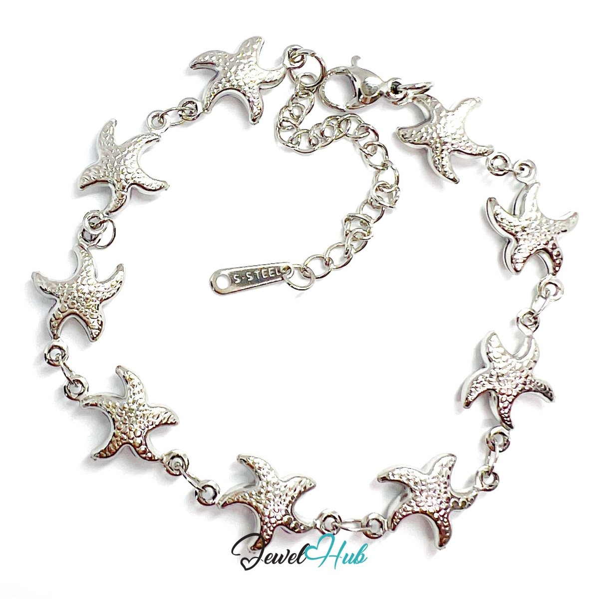 Stainless Steel Starfish Charms Silver Bracelet - JewelHub.co.uk