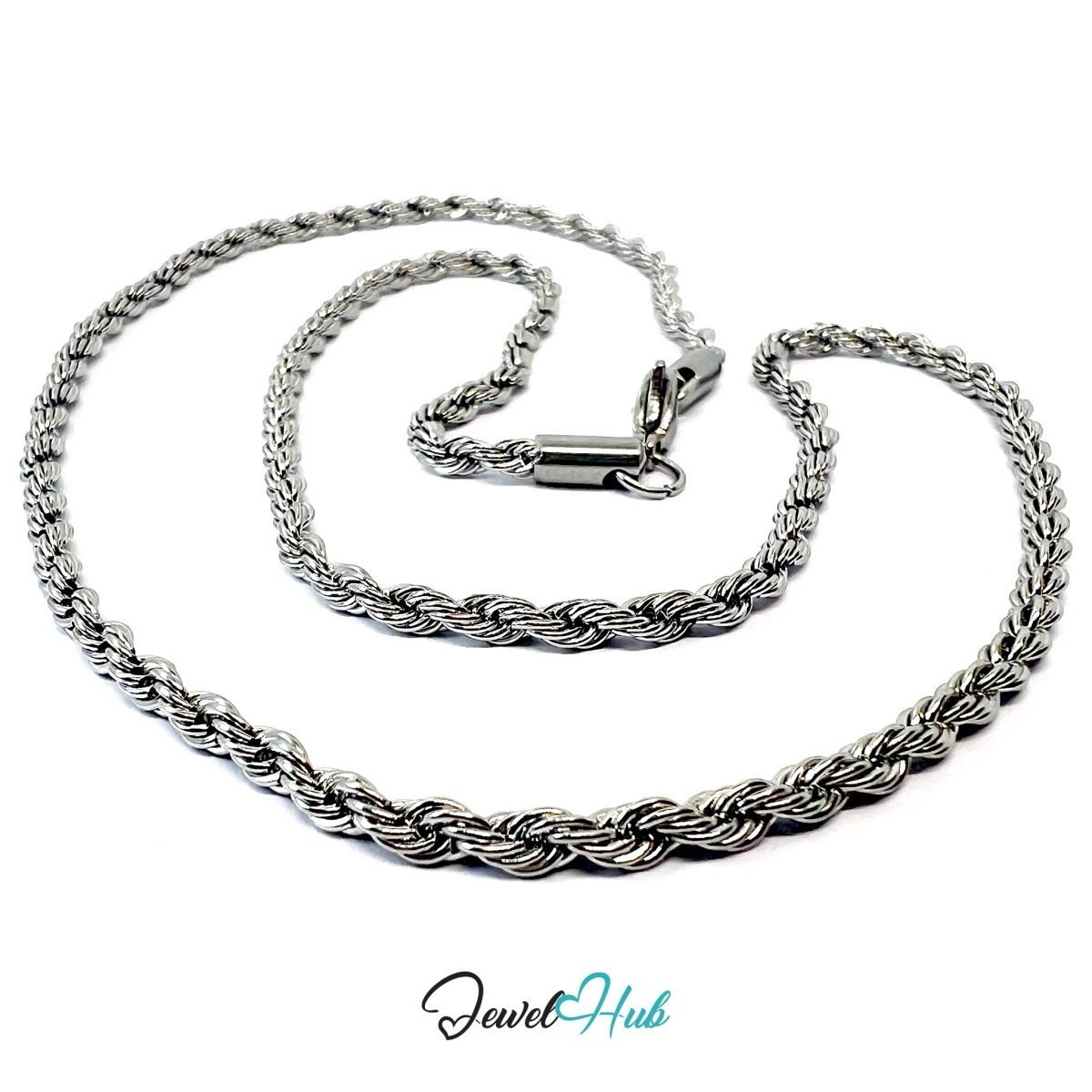 Stainless Steel Twisted Rope Chain Necklace 3mm | 55cm | FortunaLink™ Base Layer - JewelHub.co.uk