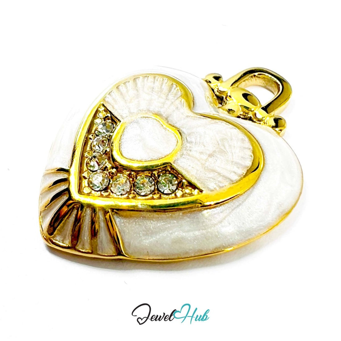 Stainless Steel White Enamel Heart Pendant Zirconia Detail - JewelHub.co.uk