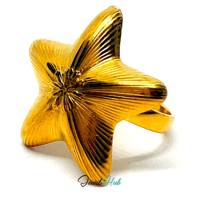 Starform Gold Plated ⭐ Star Ring · Zinc Alloy · UK M · US 7 · Celestial Statement - JewelHub.co.uk