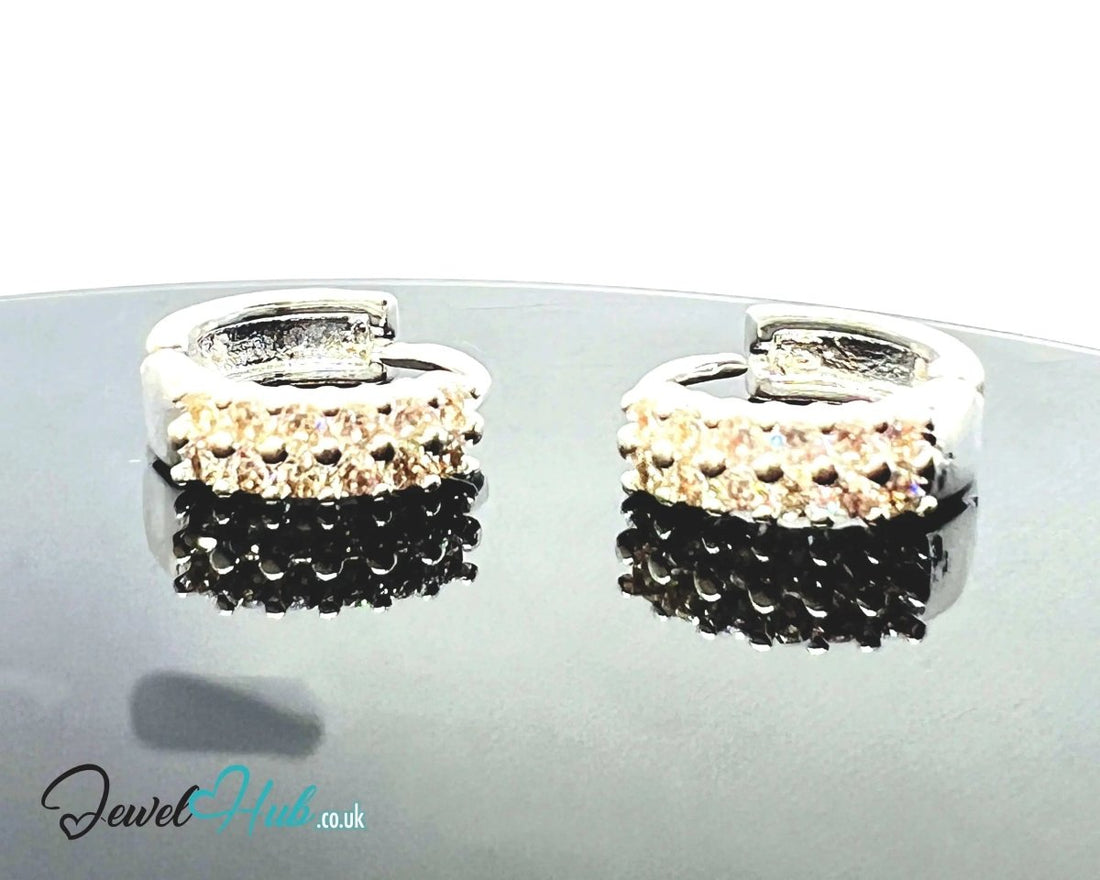 Stellar Stack – 925 Sterling Silver Twin - Row Zirconia Studs (2.51g, x24 Stones) - JewelHub.co.uk