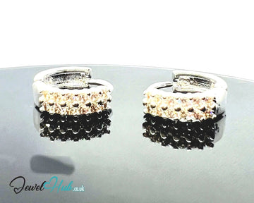 Stellar Stack – 925 Sterling Silver Twin - Row Zirconia Studs (2.51g, x24 Stones) - JewelHub.co.uk