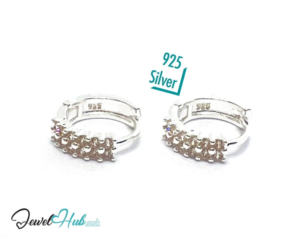 Stellar Stack – 925 Sterling Silver Twin - Row Zirconia Studs (2.51g, x24 Stones) - JewelHub.co.uk