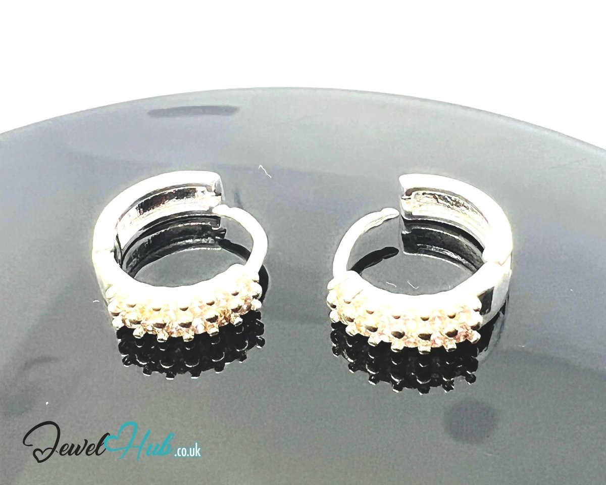 Stellar Stack – 925 Sterling Silver Twin - Row Zirconia Studs (2.51g, x24 Stones) - JewelHub.co.uk