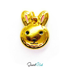 Stitched Bunny Head charm in gold-tone stainless steel with pink enamel inner ears and black enamel eyes - JewelHub