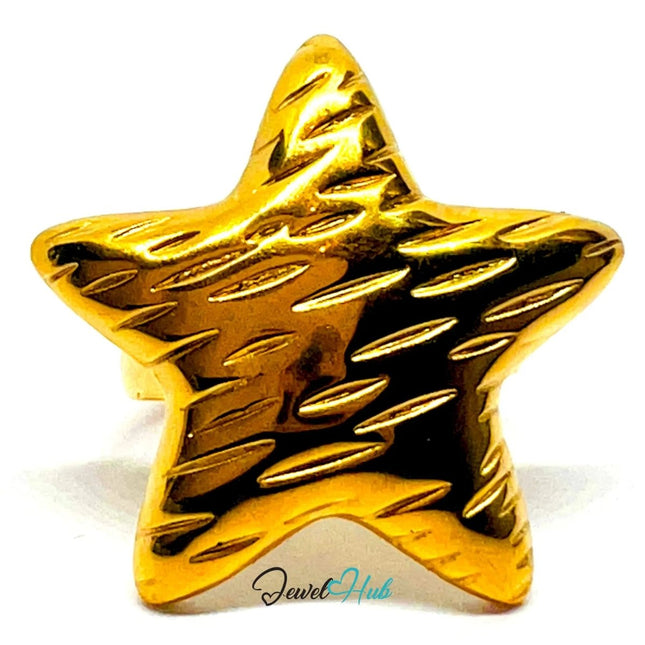 Stratastar Gold Plated ⭐ Star Ring · Zinc Alloy · UK N · US 7.5 · Bold Celestial Statement - JewelHub.co.uk