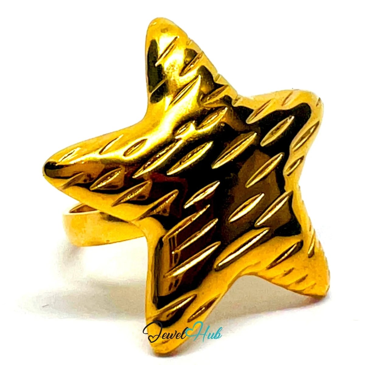Stratastar Gold Plated ⭐ Star Ring · Zinc Alloy · UK N · US 7.5 · Bold Celestial Statement - JewelHub.co.uk
