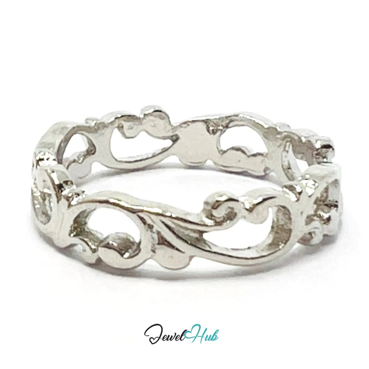 Swirl Cutout Ring 🌀 Zinc Alloy · UK M · US 6.5 · Sculptural Openwork Motif · Silver - Tone Finish - JewelHub.co.uk