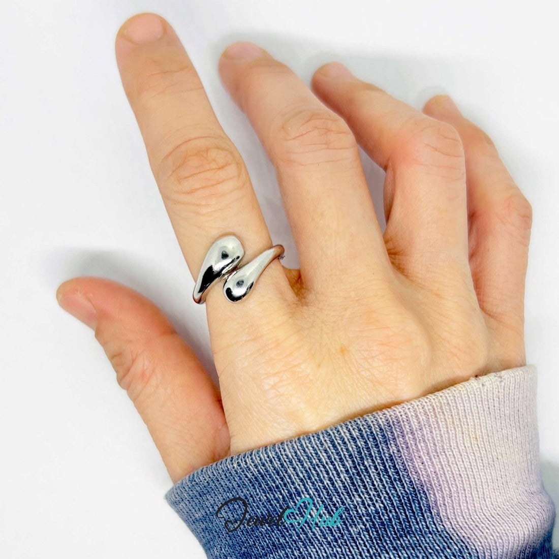 Teardrop Wrap Zinc Alloy Ring – Adjustable Sculptural Band - JewelHub.co.uk