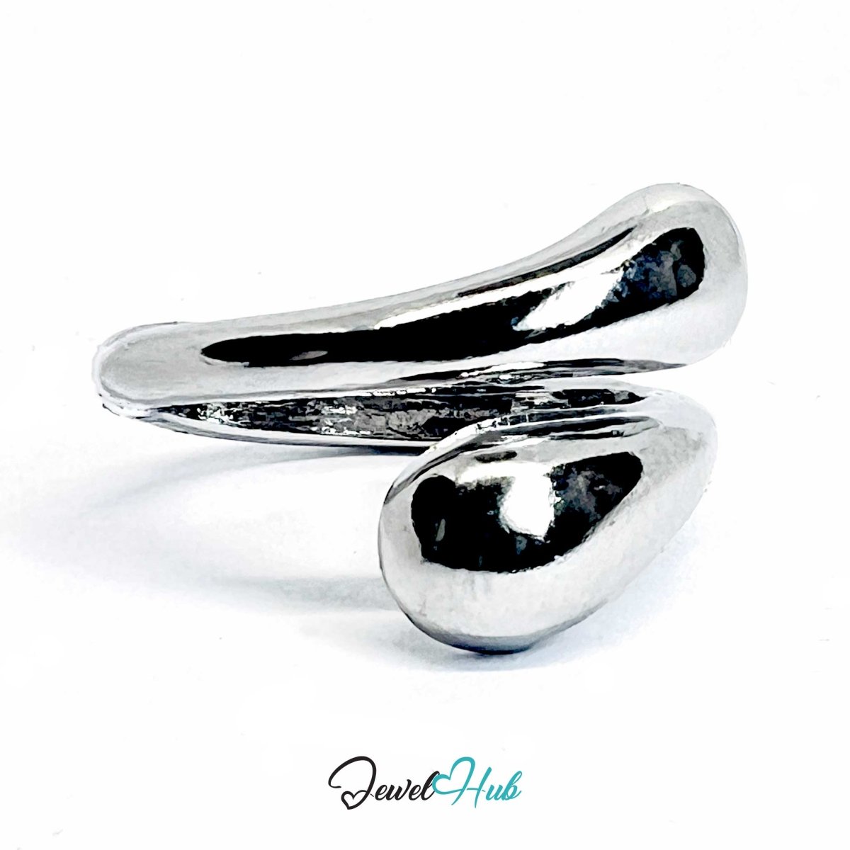 Teardrop Wrap Zinc Alloy Ring – Adjustable Sculptural Band - JewelHub.co.uk