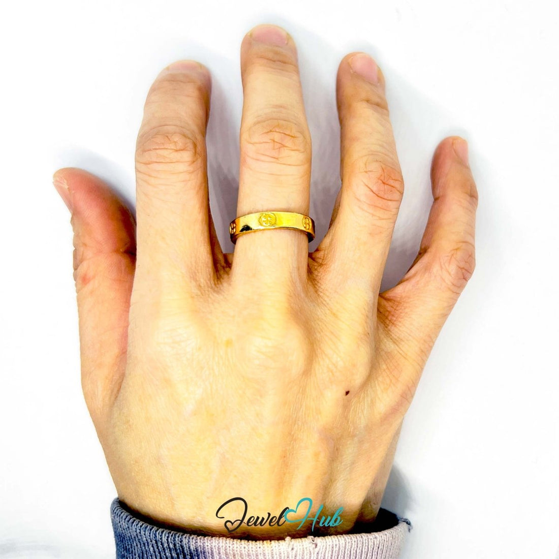 Textured Cross Gold - Plated Ring – Hammered Wide Band Statement - JewelHub.co.uk