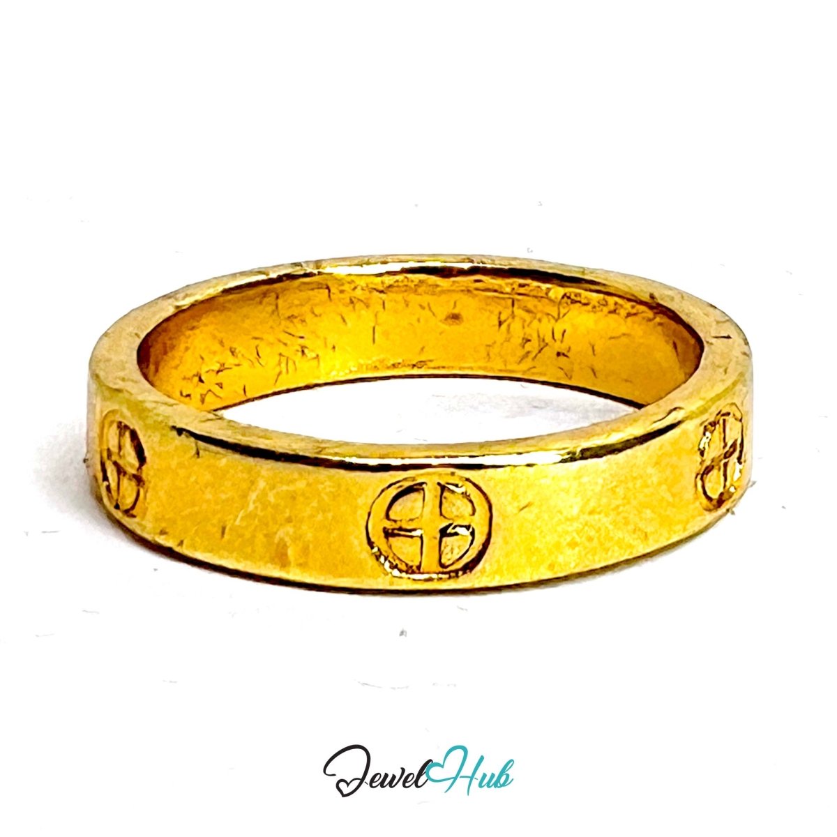Textured Cross Gold - Plated Ring – Hammered Wide Band Statement - JewelHub.co.uk