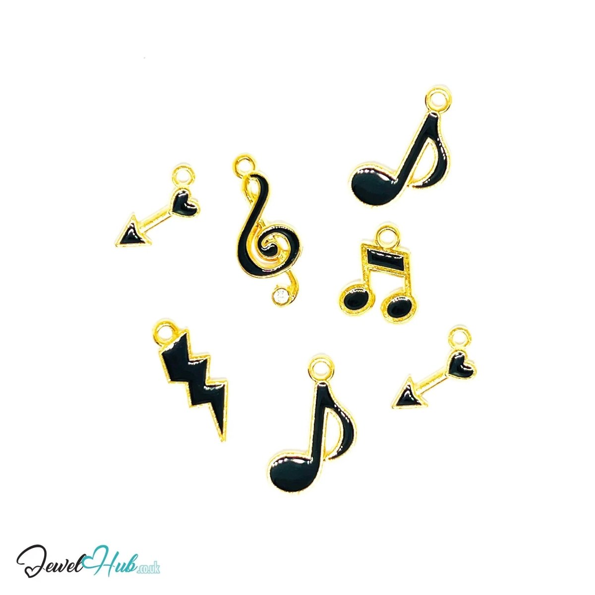 The Music Moments Charm Bracelet · Gold - Tone Plated · Glossy Black Motifs · 19cm - JewelHub.co.uk