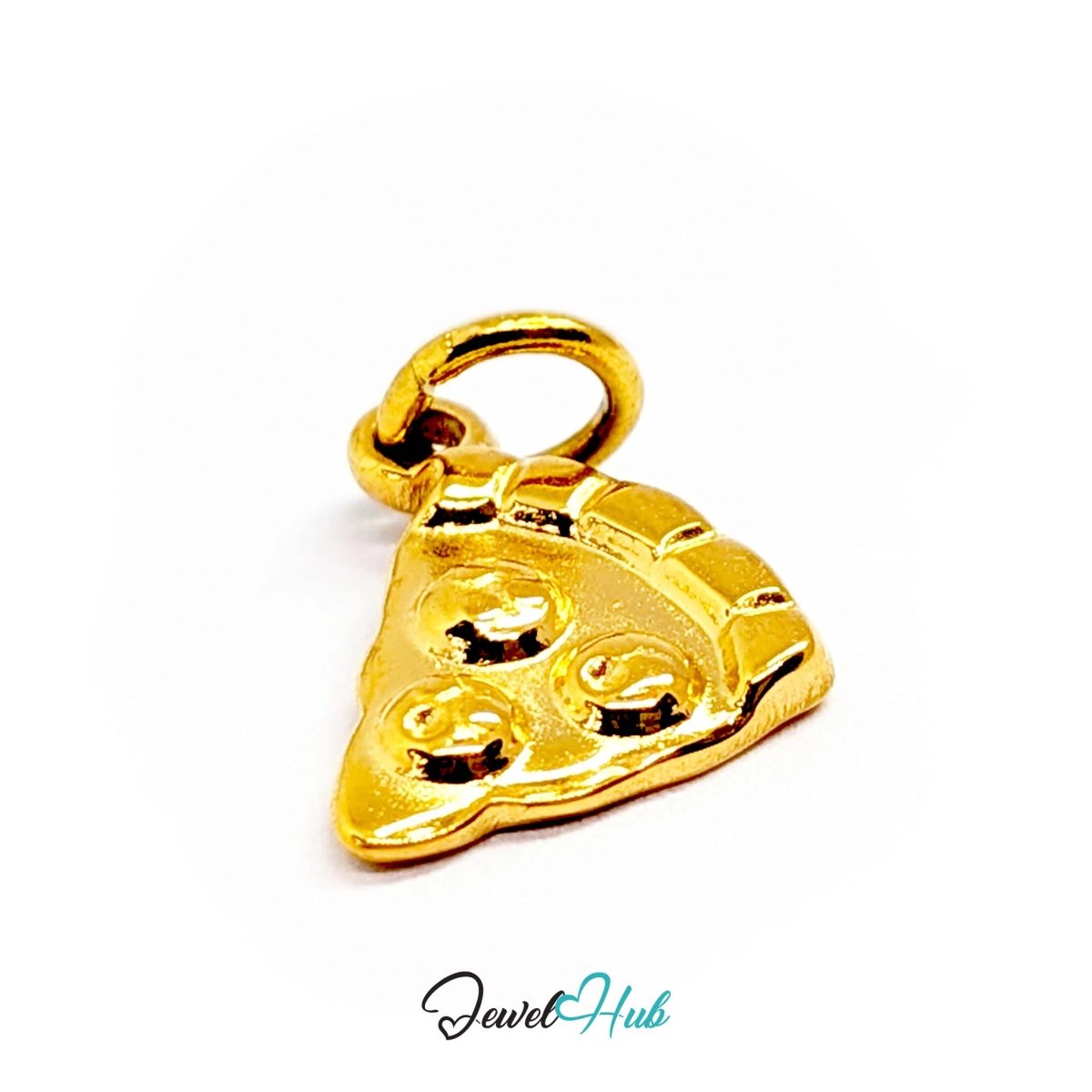 Three topping pizza slice charm in gold stainless steel - three-quarter view - JewelHub
