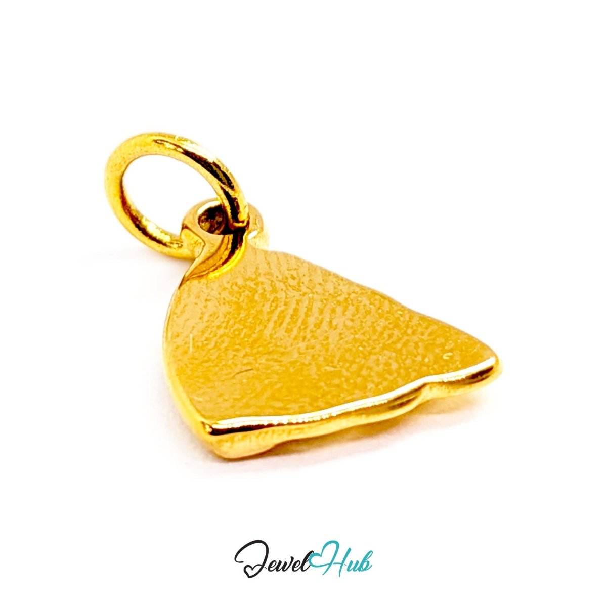 Three topping pizza slice charm in gold stainless steel - seen from the side - JewelHub