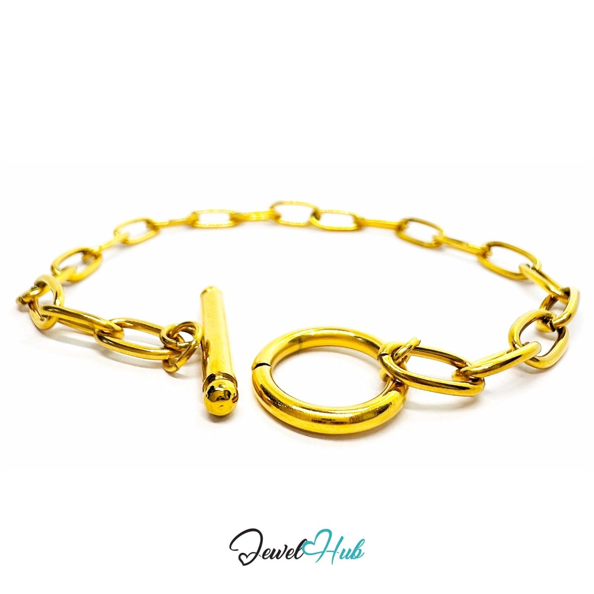 Titanium Steel Paperclip Chain Bracelet – Gold MiniCharm Base - JewelHub.co.uk