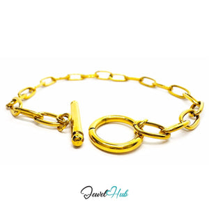 Titanium Steel Paperclip Chain Bracelet – Gold MiniCharm Base - JewelHub.co.uk