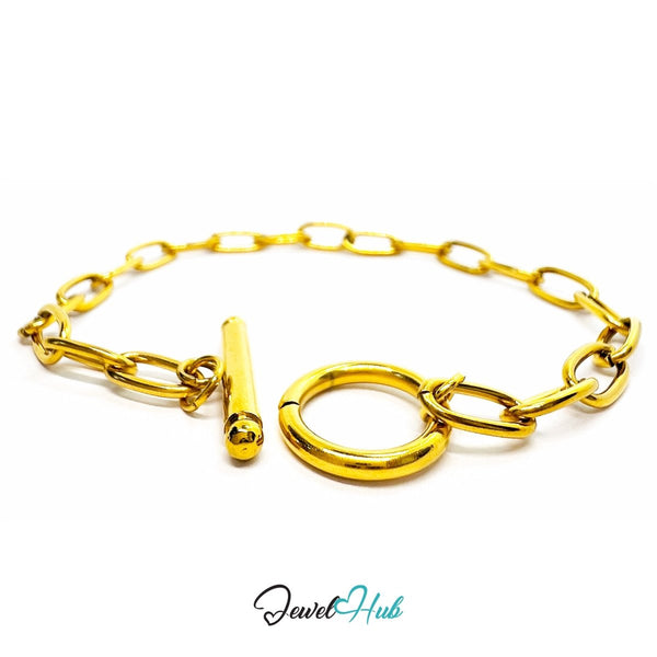 Titanium Steel Paperclip Chain Bracelet – Gold MiniCharm Base - JewelHub.co.uk
