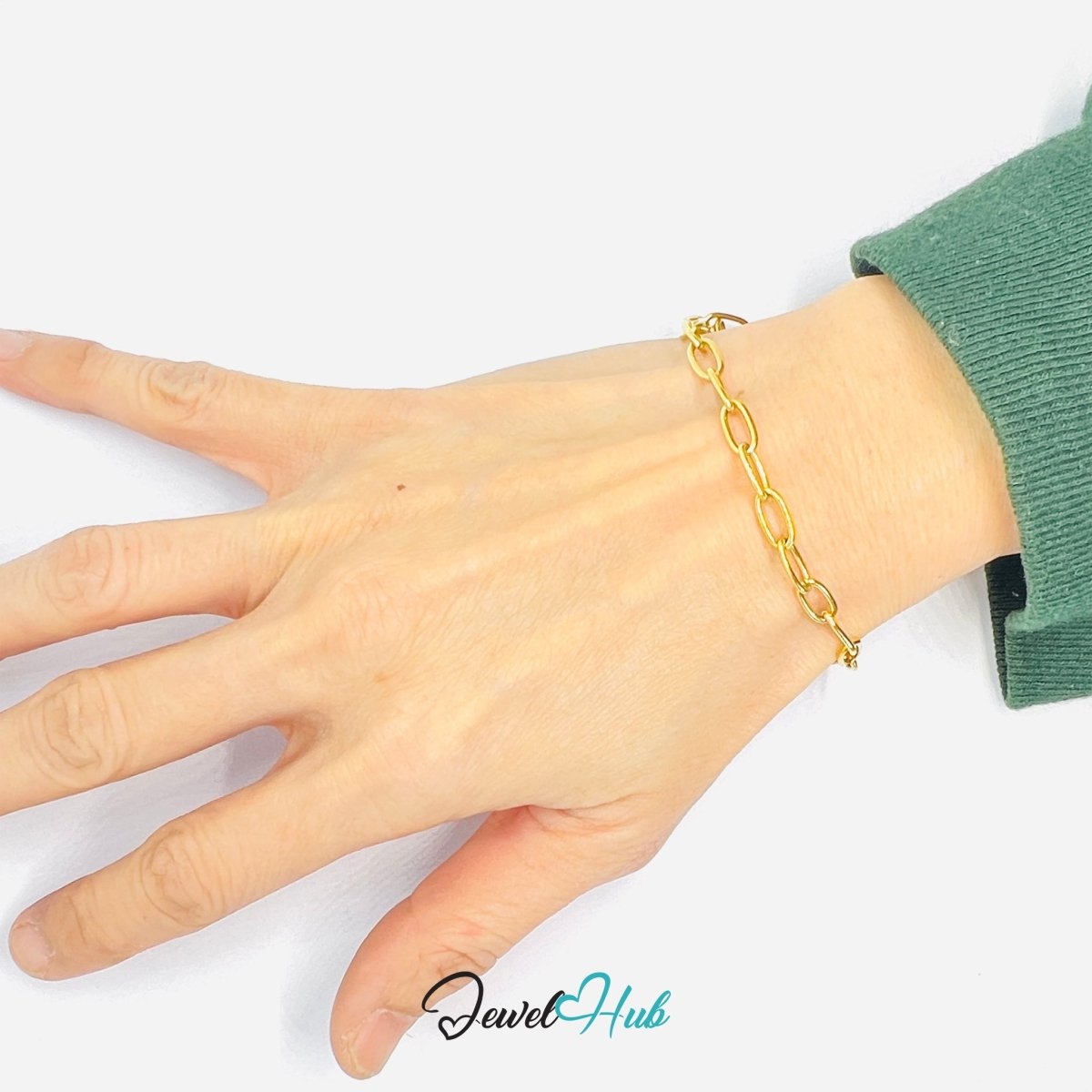 Titanium Steel Paperclip Chain Bracelet – Gold MiniCharm Base - JewelHub.co.uk