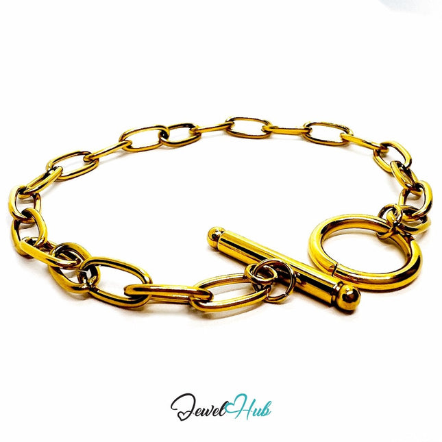 Titanium Steel Paperclip Chain Bracelet – Gold MiniCharm Base - JewelHub.co.uk